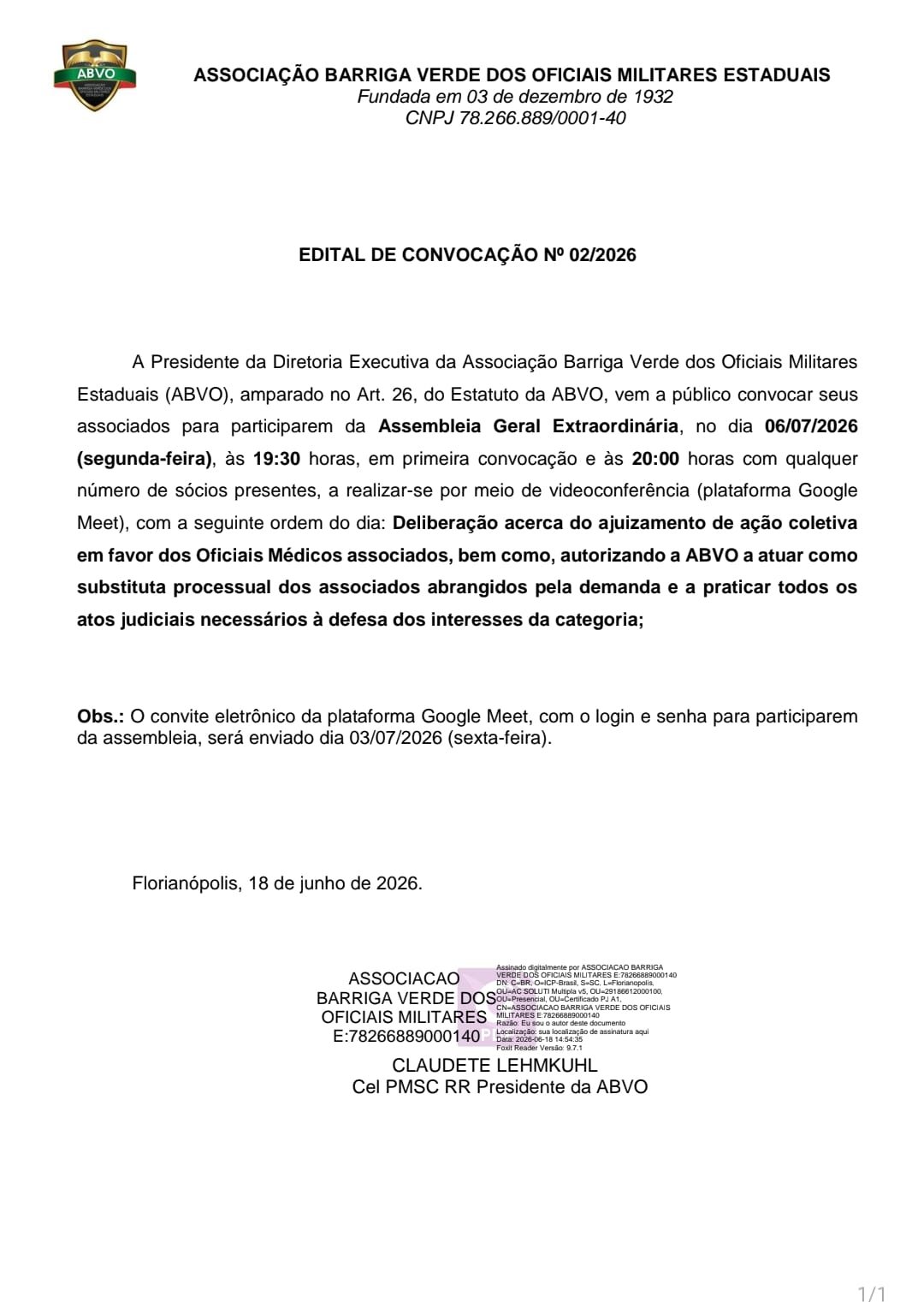 EDITAL DE CONVOCAÇÃO Nº 02/2026