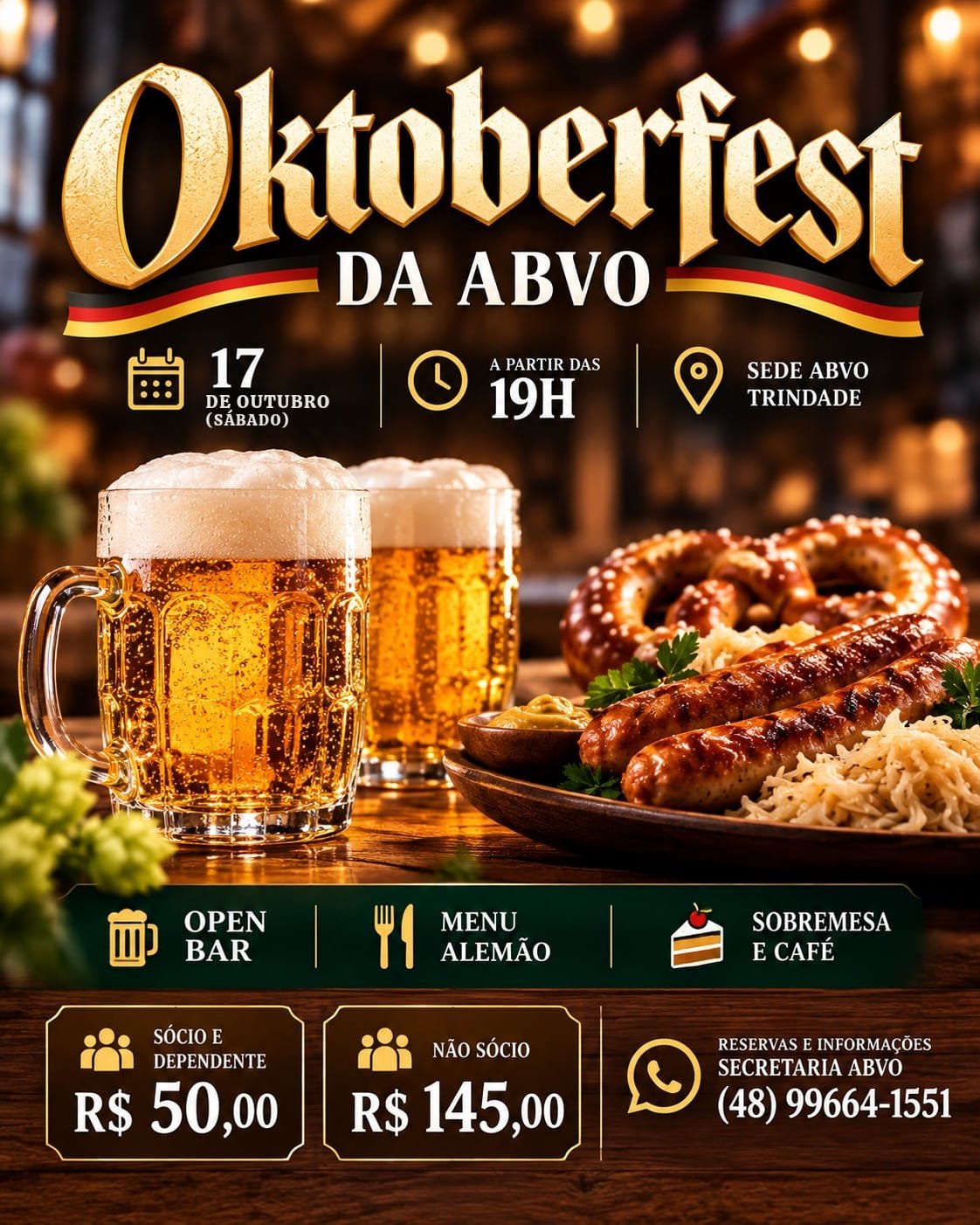 ABVO Prepara Grande Oktoberfest na Sede Trindade com Open Bar e Menu Alemão